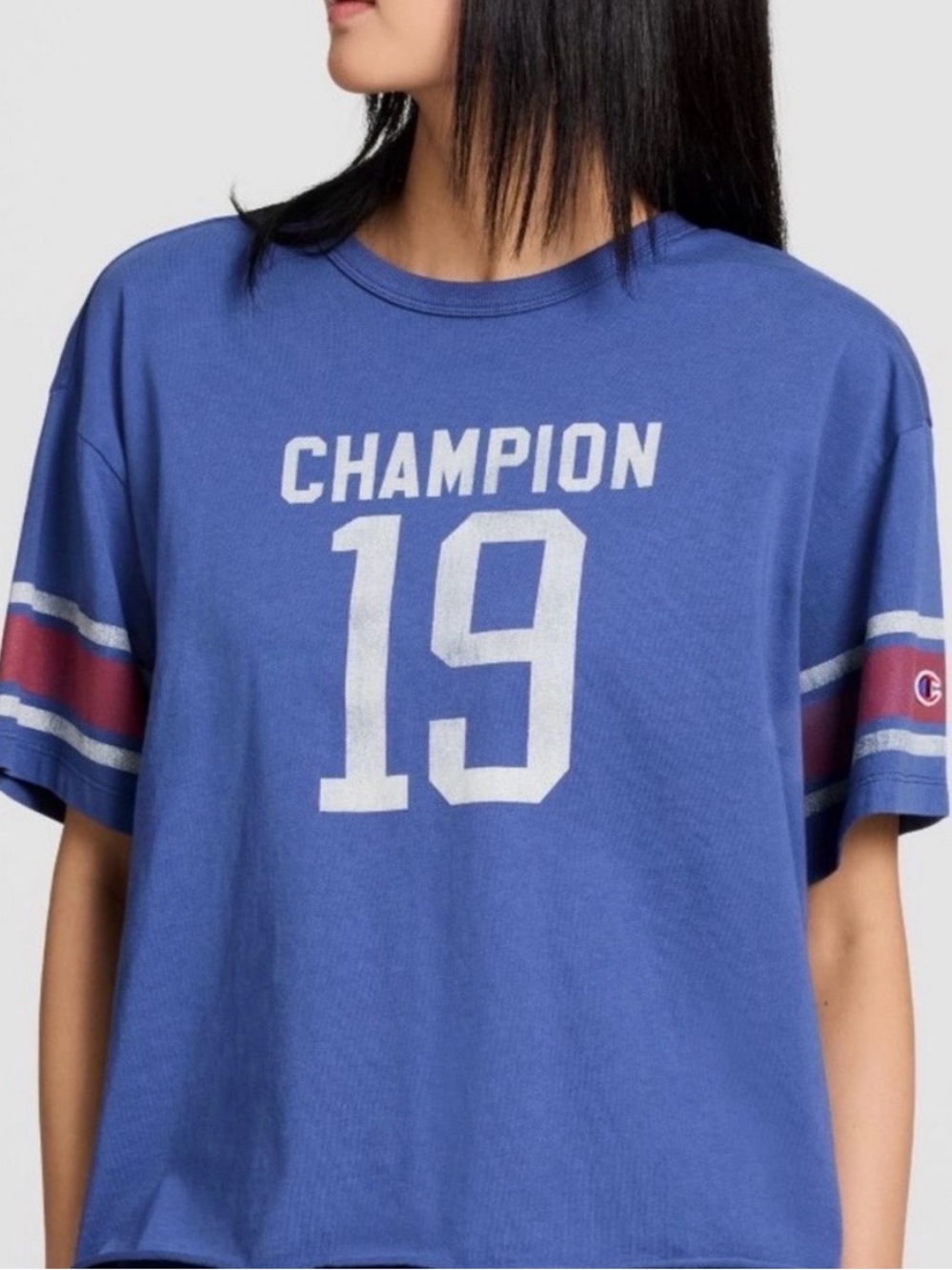 Champion Blue Graphic Tee with White Number 19
